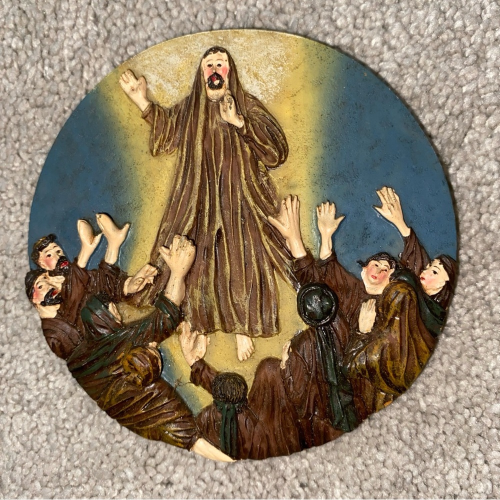 Vintage Religious 3D Jesus And Disciples Resin Disk Decoration‎